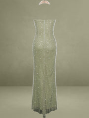 Ginny Pear Green Pearl Embellished Backless Gown