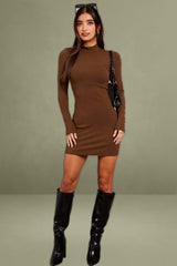 Brown Bodycon Dress Long sleeve Mini