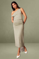 Green Bodycon Dress Twist Off Shoulder Supersoft