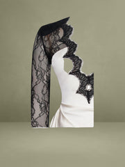 Reese Black Lace Sleeve White Satin Midi Dress