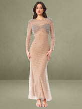 Rita Embroidered Mesh Silver Beaded Mermaid Gown
