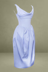 Reina Blue Drop Waist Corset Midi Dress