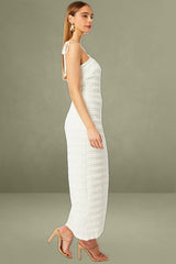 White Bodycon Dress Textured Midi