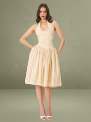 Idella Yellow Gingham U Neck Midi Dress