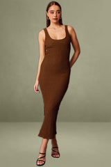 Brown Bodycon Dress Sleeveless Textured