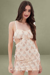 Pink Cutout Sequin Dress Tassels