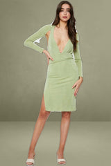 Green Bodycon Dress Long Sleeve Evening