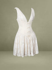 Zahara Off White Jacquard Drop Waist Mini Dress