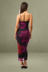 Black Floral Bodycon Dress Cowl Neck Maxi