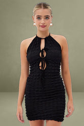 Black Textured Mini Dress Backless