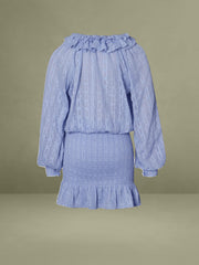 Blue Smock Bottom Balloon Sleeve Mini Dress