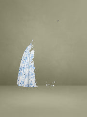 Taleah Blue Floral Print Linen Mini Dress with Lace Trim