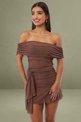 Brown Bodycon Dress Off Shoulder Mini