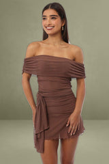 Brown Bodycon Dress Off Shoulder Mini