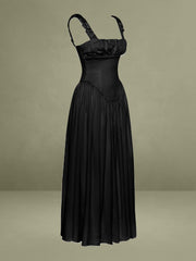 Black Satin Drop Waist Maxi Sundress