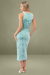 Green Bodycon Round Neck Sleeveless Burnout Dress