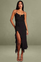 Black Bodycon Dress Sleeveless Ruffle Mesh