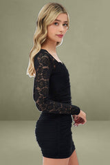 Black Bodycon Dress Long Sleeve Mesh Lace