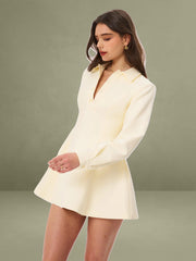 Obelia Off White Long Sleeve Polo Mini Dress