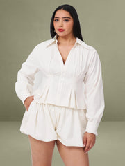 Sylvie White Pinstripe Bubble Shorts