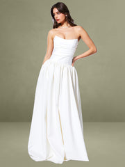 Umay White Drop Waist Satin Corset Bridal Gown