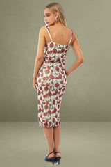 Beige Floral Bodycon Dress Mesh