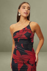 Black Floral One-Shoulder Bodycon Dress