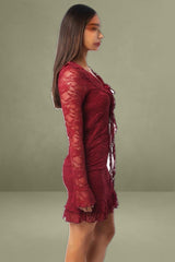 Red Mini Lace Bodycon Dress