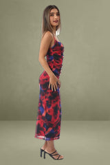 Multi-Floral Mesh Maxi Bodycon Dress