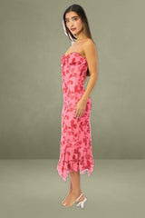 Pink Floral Bodycon Dress Midi