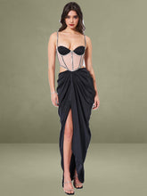 Cadence Black Satin Crystal Embellished Corset Dress