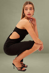 Black One Shoulder Dress Midi Bodycon