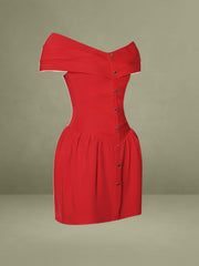 Cait Red Off Shoulder Drop Waist Mini Dress