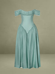 Xavy Teal Green Off Shoulder Corset Midi Dress