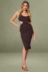 Brown Knit Dress Midi