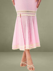 Pallas Pink Lace Trim Crochet Mermaid Maxi Dress