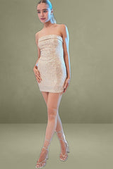 Gold Strapless Dress Mini Sequin Party