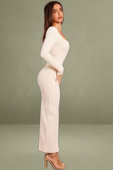 Beige Long Sleeve Bodycon Dress