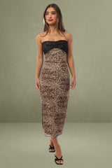 Brown Animal Print Bodycon Dress Mesh