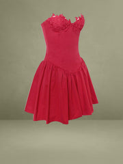 Sacha Red Lace Drop Waist Corset Puffy Mini Dress