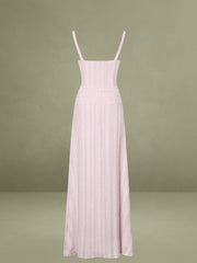 Mallory Baby Pink Stripe Jacquard High Slit Gown