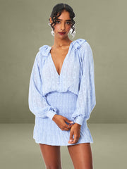 Blue Smock Bottom Balloon Sleeve Mini Dress