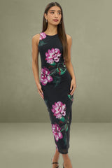 Black Floral Sleeveless Bodycon Dress