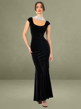 Rachael Black Velvet Pearl Embellished Gown