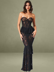 Quennell Black Lace Corset Maxi Dress