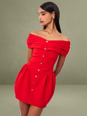 Cait Red Off Shoulder Drop Waist Mini Dress
