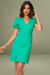 Green Mini Dress V Neck