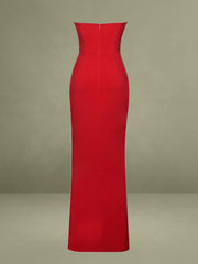 Xoana Red Crystal Embellished High Slit Gown