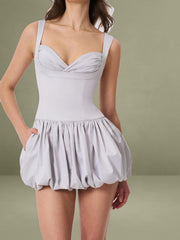 Zada Grey Pleated Breast Bubble Hem Mini Dress