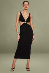 Black Midi Dress Ribbed Cut Out